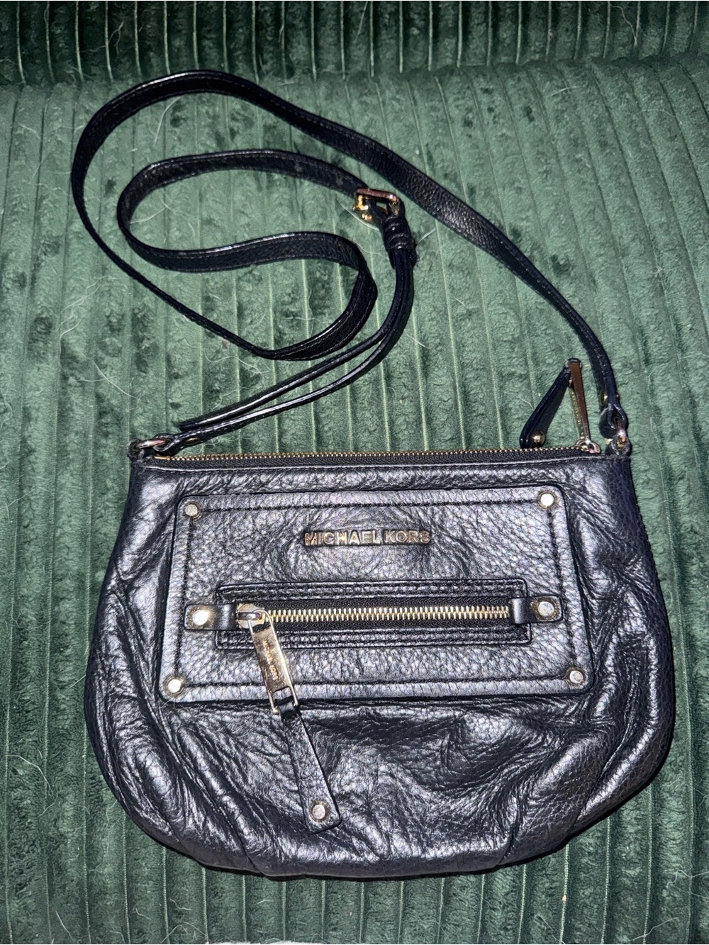 Michael Kors Black Leather Crossbody with Front Zip Pocket